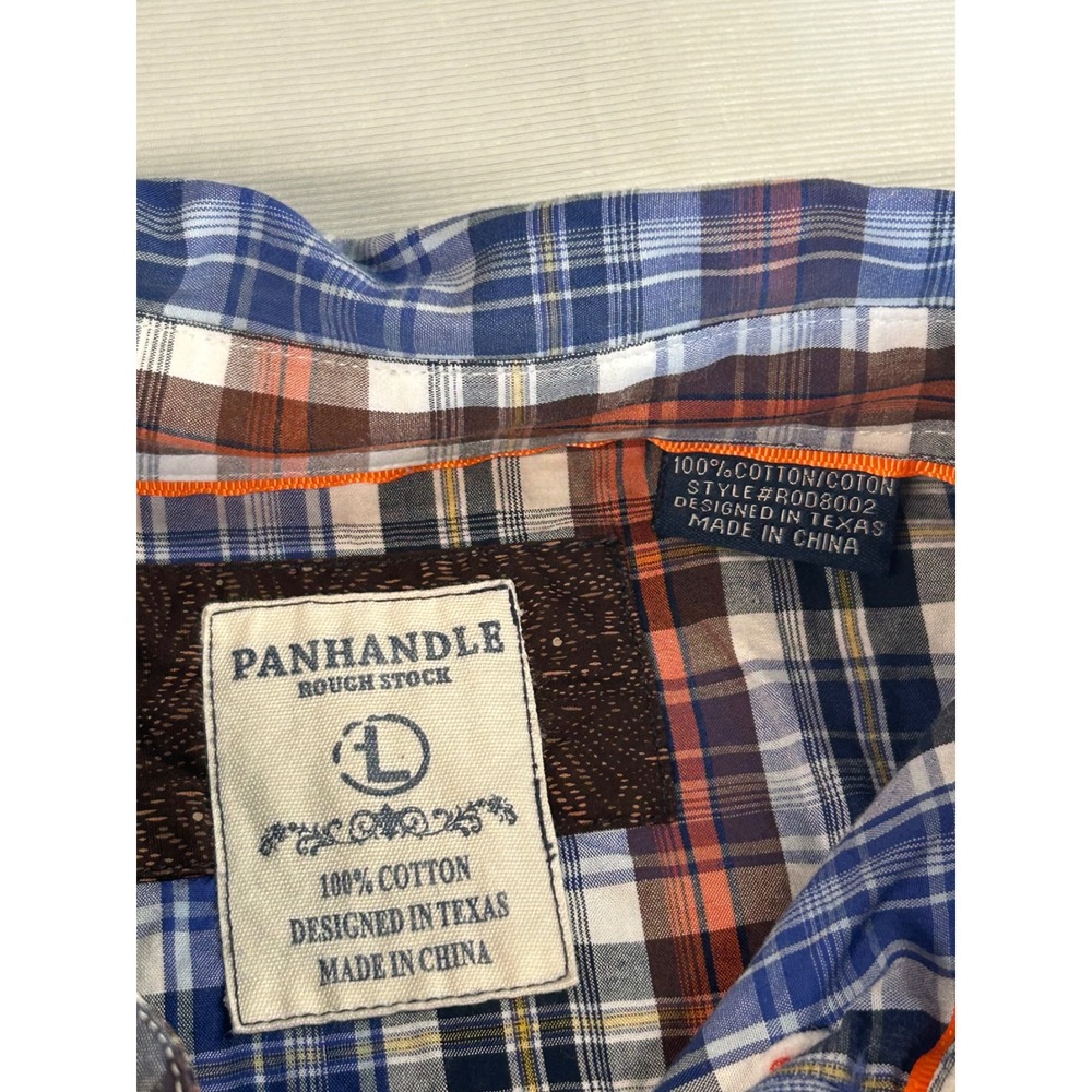 Panhandle Rough Stock Mens Large Plaid Button Down Shirt Blue Orange ROD8002 - Picture 4 of 5